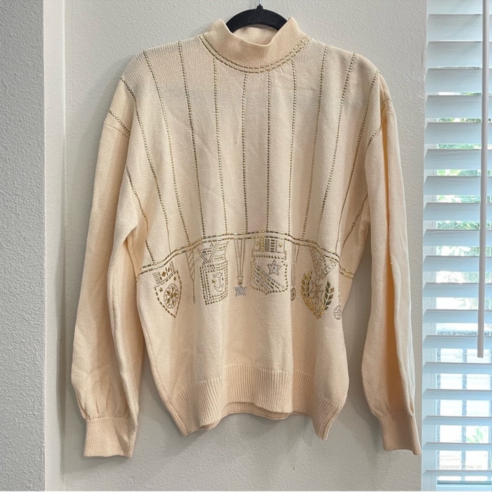 Vintage St. John by Marie Gray Cream Embellished Sweater Medium